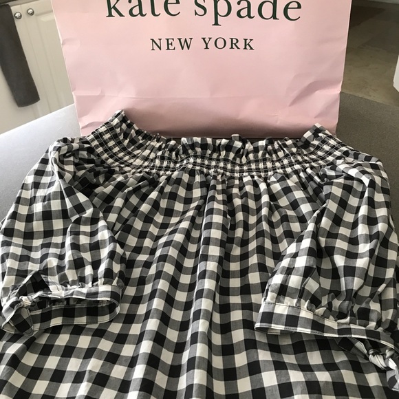 Kate Spade black and white checked off the shoulder top - Picture 2 of 5
